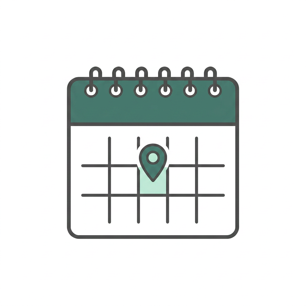 Book a visit icon - calendar with location pin for TLKF showroom appointment