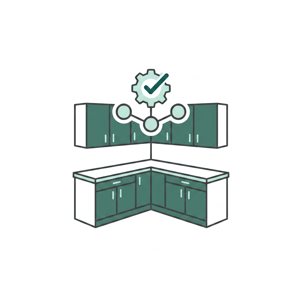 CoordinationCoordination icon - kitchen with gear and checkmark representing project coordination and scheduling